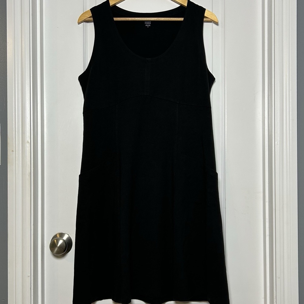 Eileen Fisher Organic Cotton Blend Black Sleevless Scoop Neck Panel Mini Dress